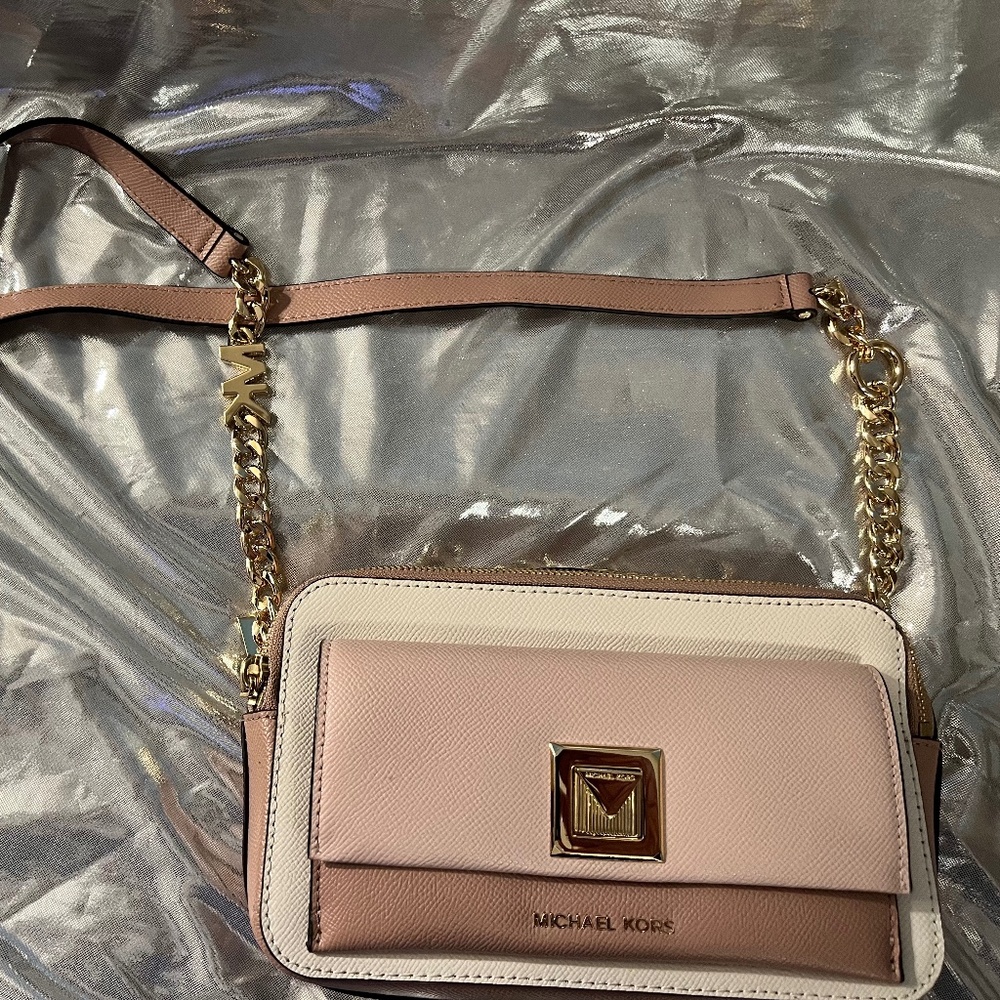 Michael Kors Sylvia Large Tri-color crossgrain Fawn Multi Leather Cross Body Bag